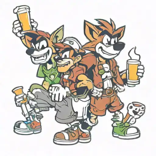 Crash Bandicoot And Mario Drinking Beers