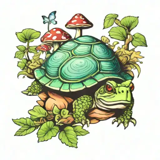Turtle Frog And Shrooms