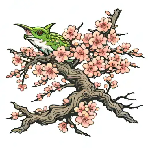 R34 Skyline With Cherry Blossom Tree Branch