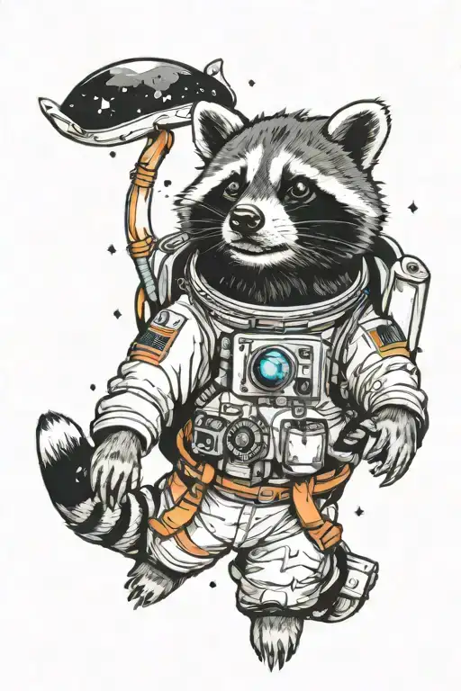 Raccoon Astronaut Floating In Space