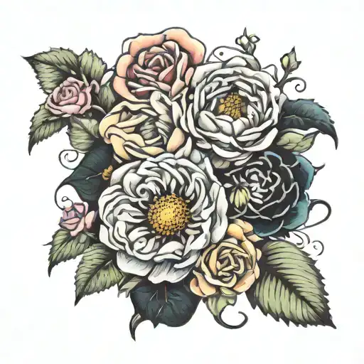 Daisy Flower And Cosmoa Flower And Rose And Primrose Flower And Carnation Flower Intertwined