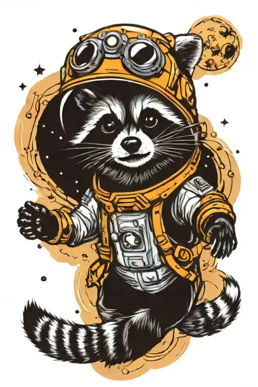 Raccoon Astronaut Floating In Space