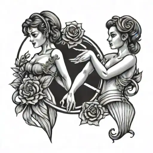 Gemini Symbol With 2 Girls Holding Hands