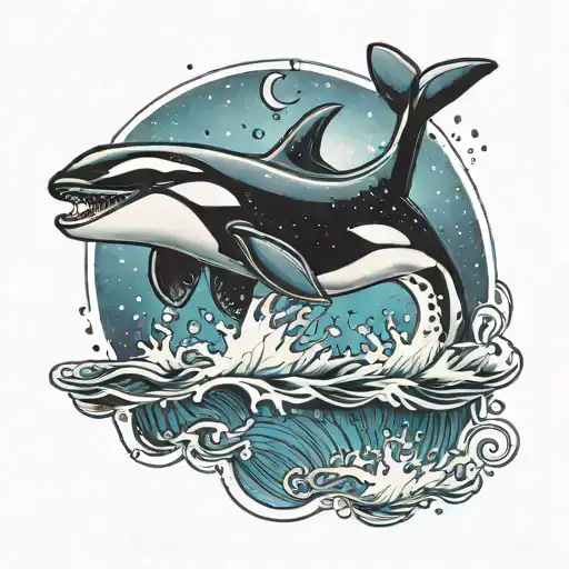 Orca Jumping Out Of The Water With A Galaxy In The Background