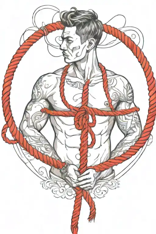 Simple Sexy Man Tied Up With A Red Rope