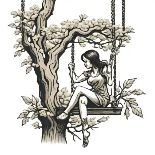 Girl On Swing Under A Willow Tree
