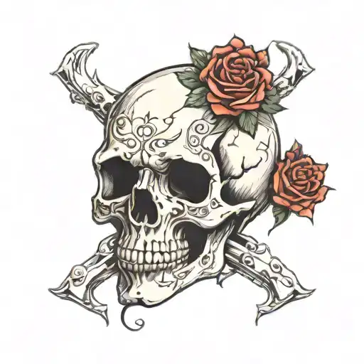 Skull Surrounded Roses Blooming Hearts Connect To Face