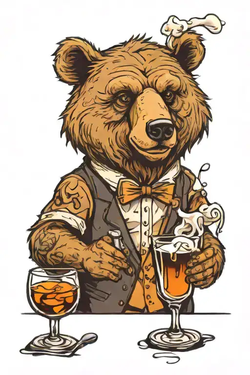 Bear Bartender Mixing Drinks Alcohol And Coffee
