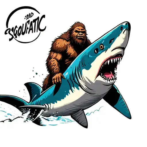 Sasquatch Riding A Shark