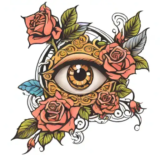 Roses And Female Eye Surrounded