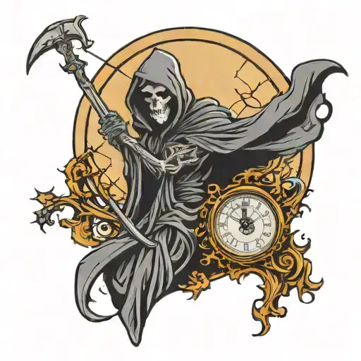 Grim Reaper With Clock And A Full Moon
