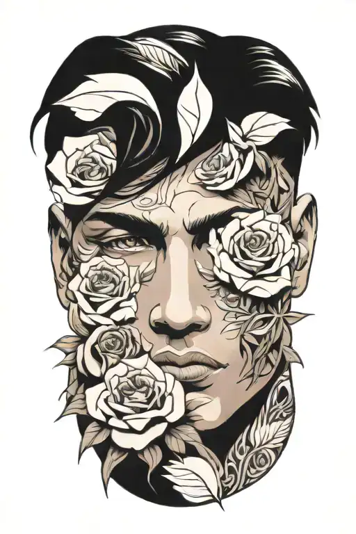 Elegant Mans Face Surrounded By Roses