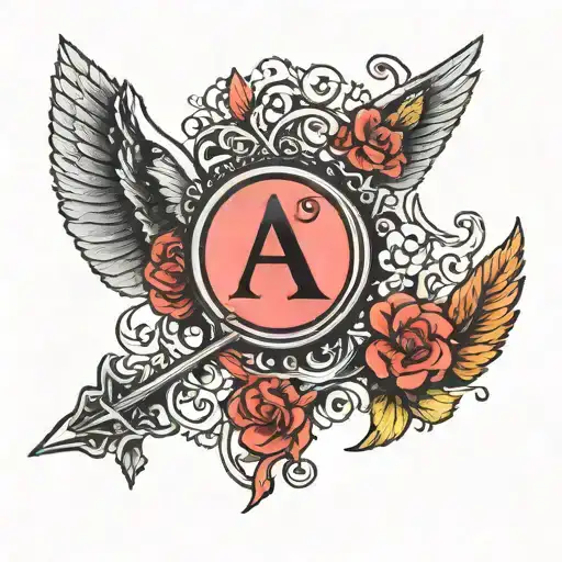 Greek Alpha Letter With Cupid Arrow Through The Middle