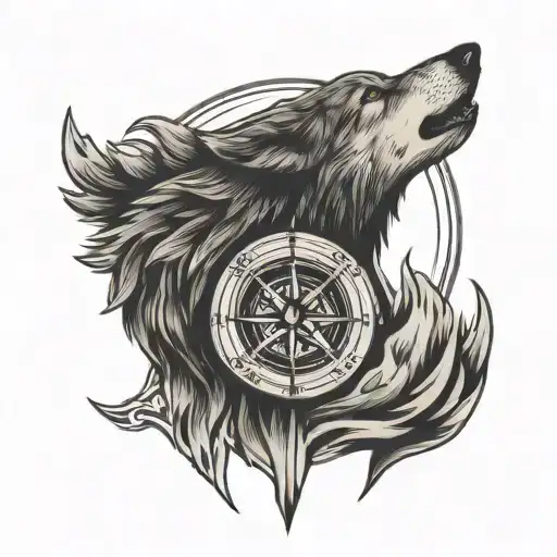 Wolf Howling And Compass Small