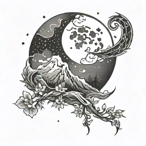 Back Tattoo Moon Minimal Line Art