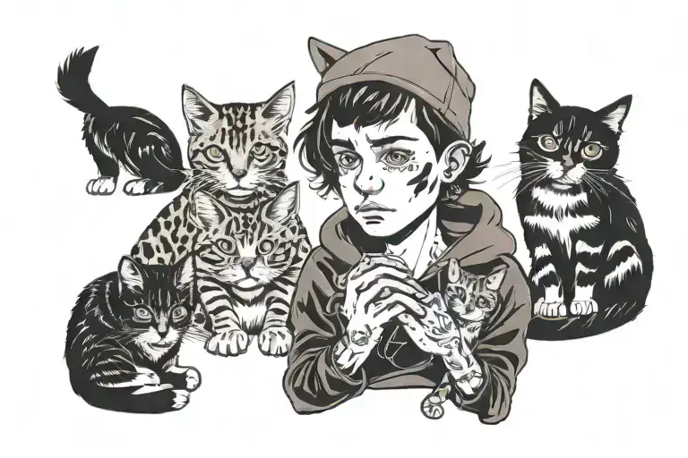 1 Sad Boy With 4 Cat