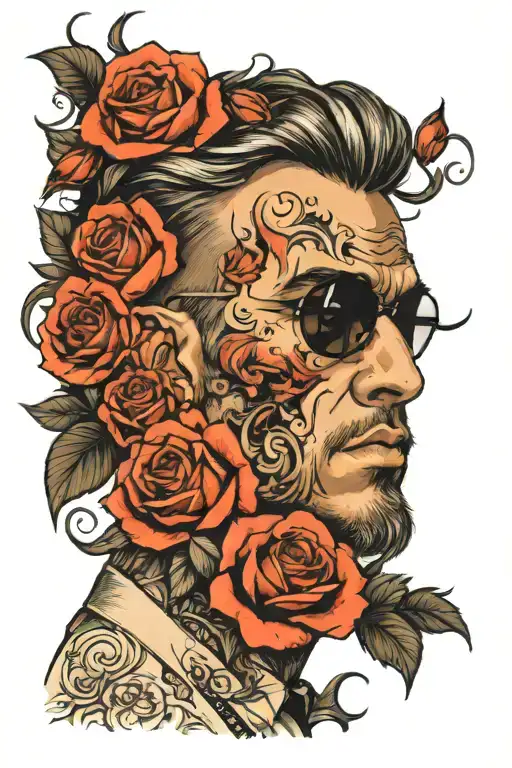 Elegant Mans Face Surrounded By Roses