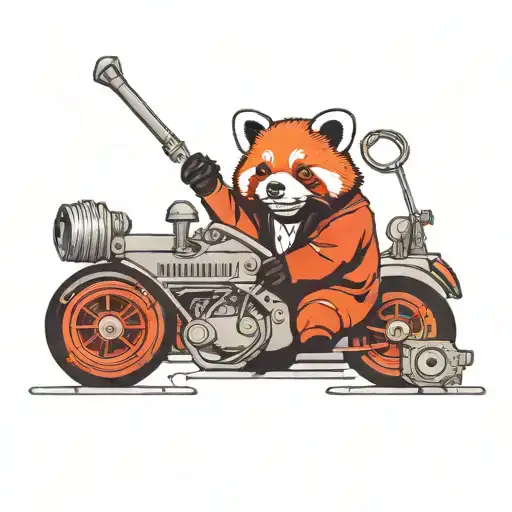 A Red Panda Wearing A Mechanic's Outfit Working On A Vintage Car