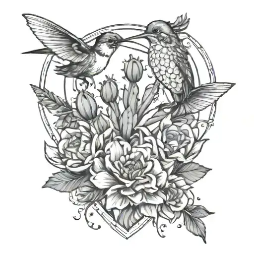 Cactus Heart And 2 Hummingbirds