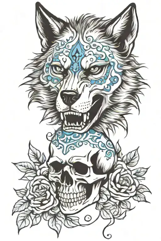 Wolf Black Blue Skull