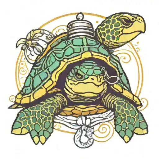 Sea Turtle Wearing Headphones With A Halo Symbolizing