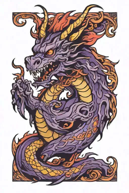 Traditional Dragon With Purple Flames Left Arm