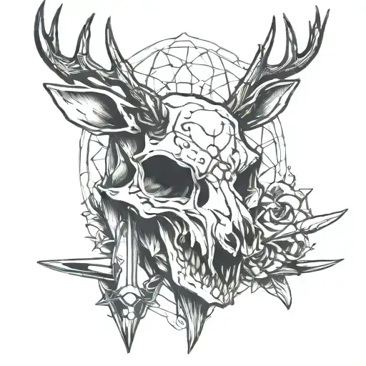 Deer Skull Outline With Airplane Outline Going Through It