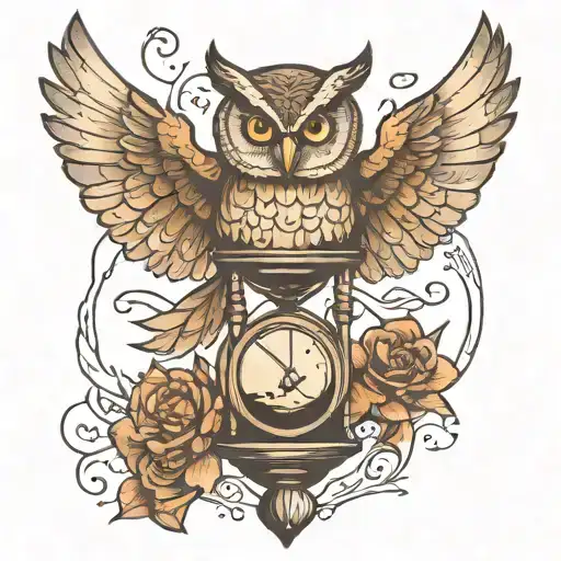 Hourglass And Owl Flying