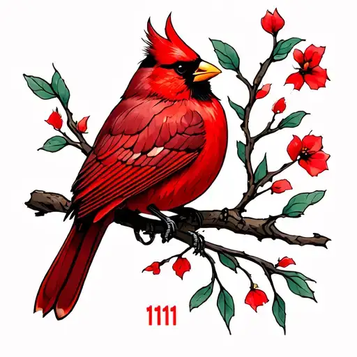 Red Cardinal Bird With The Number 1111
