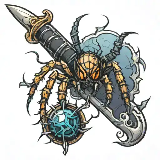 Spider Crawling Up A Sword