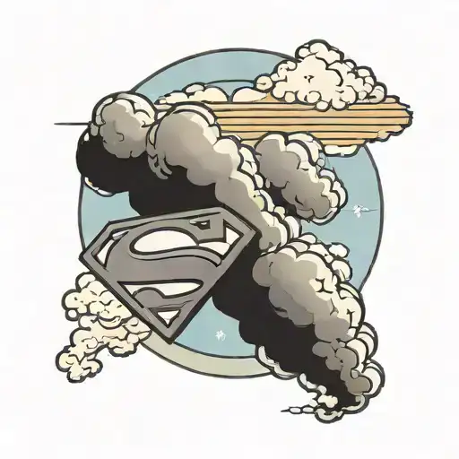 Superman Logo With Clouds And Sun Above It On The Left