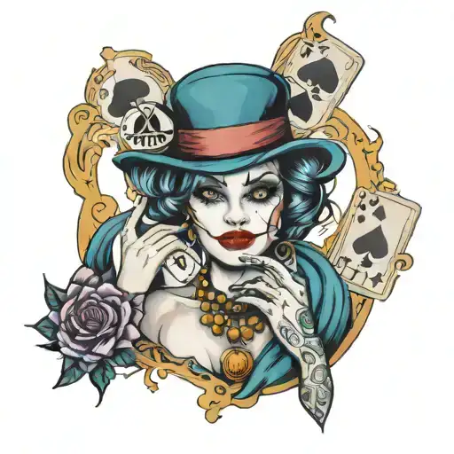 A Beautiful Lady That Holds A Joker Card