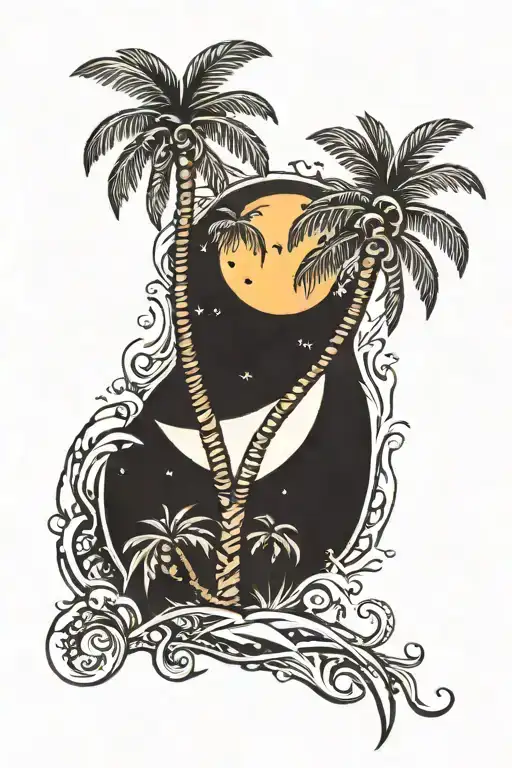 Palm Tree And Crescent Moon