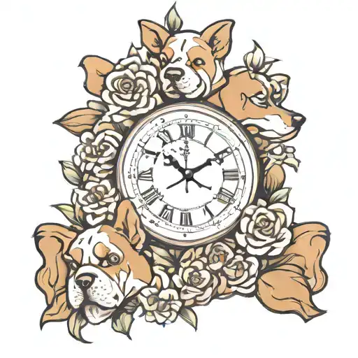 3 Dog Paws Flowers Time Clock Face