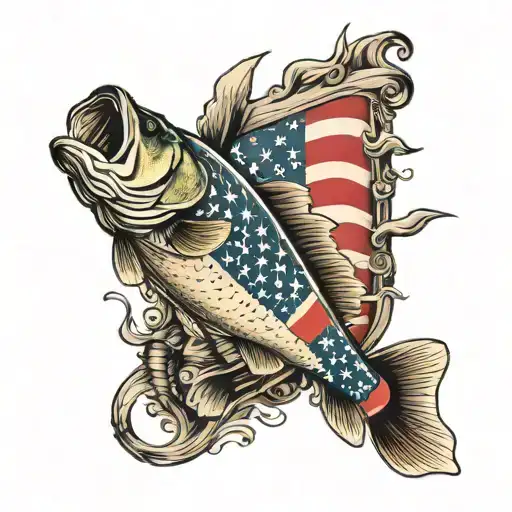American Flag Sleeve With Bass Fishing Scene