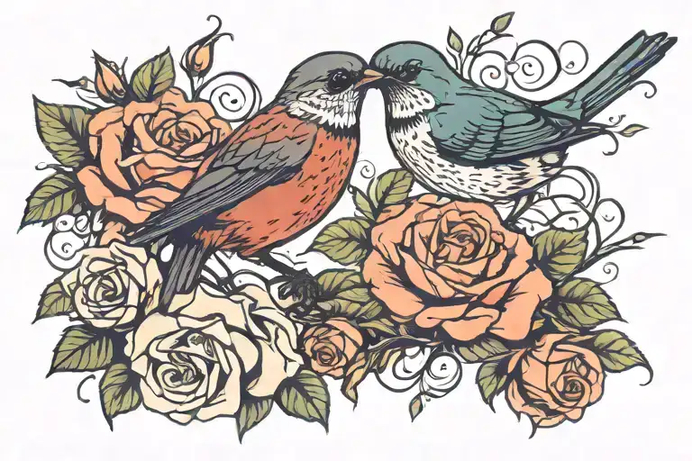 Rose And Robin Bird