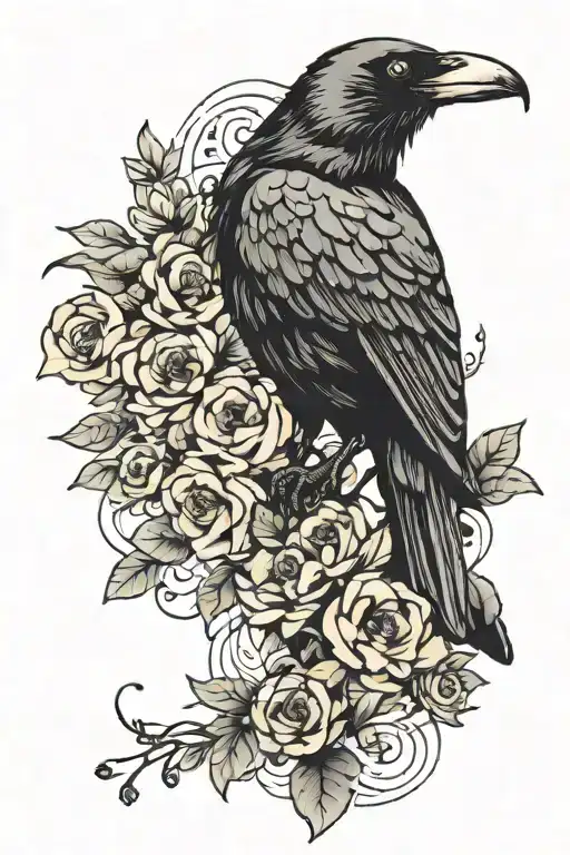Crow And Flowers Intertwined