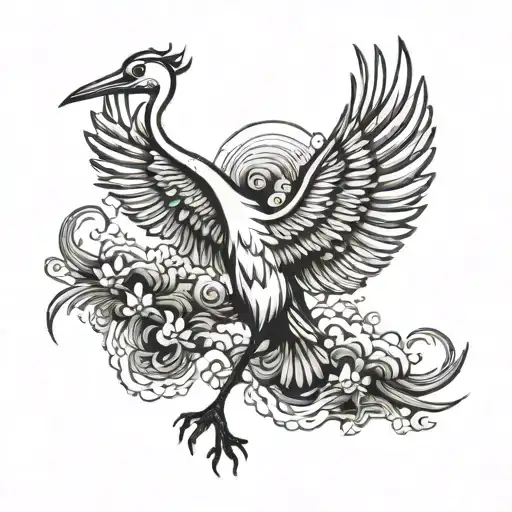 Japanese Crane In Flight Within Its