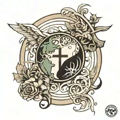 Earth And Ying Yang Symbol And Jesus Cross