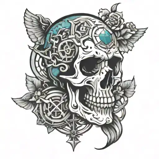 Skull And Medical Symbols Intertwined