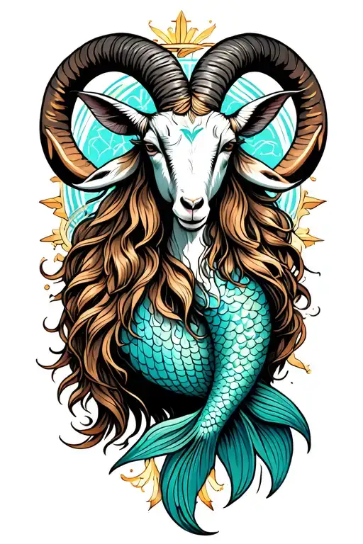 Goat Front Half And Mermaid Tail Surrounded By The Capricorn Sign