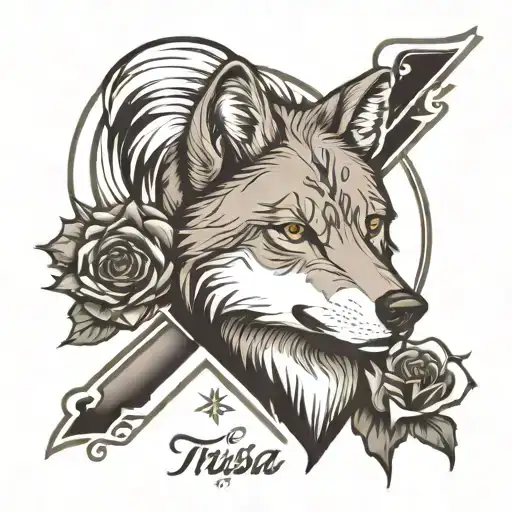Forearm Tatto Of Wolf With Name Trisha
