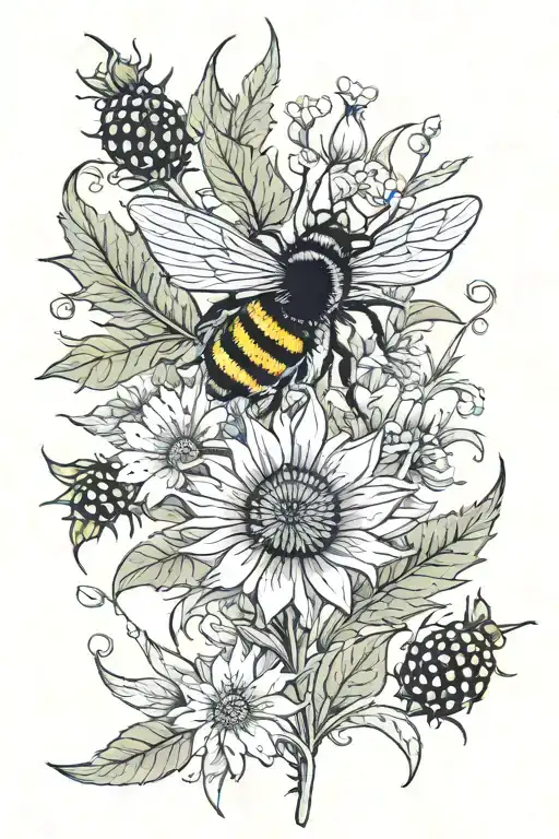 Bee Thistle Blackberries Snowdrop Buttercup Lavendar Cornflower Wildflower