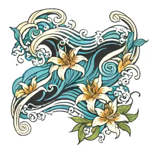 Ocean Waves With Lilies Intertwined