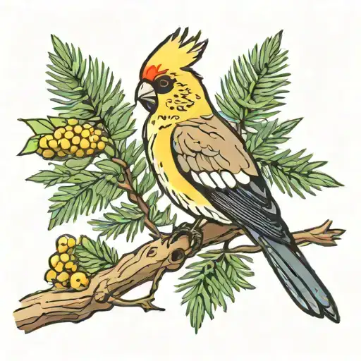 Cockatiel And Juniper Tree Branch