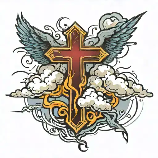 Lightning Clouds Surrounding A Christian Cross