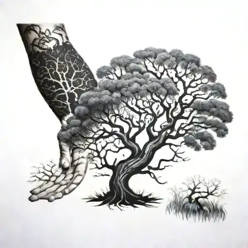 Black And White Treeline Sleeve Tree Of Life