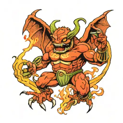 Lord Of The Rings Balrog Fused With Frog Holding Flaming Whip