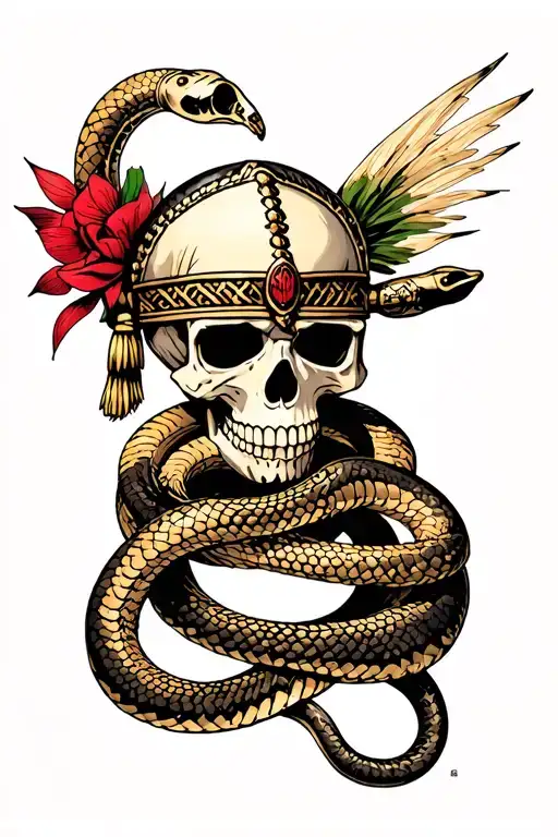 Conquistador Skull With Rattle Snake Intertwined
