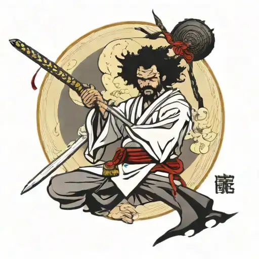 Afro Samurai Ronin With Moon And Pointed Hat